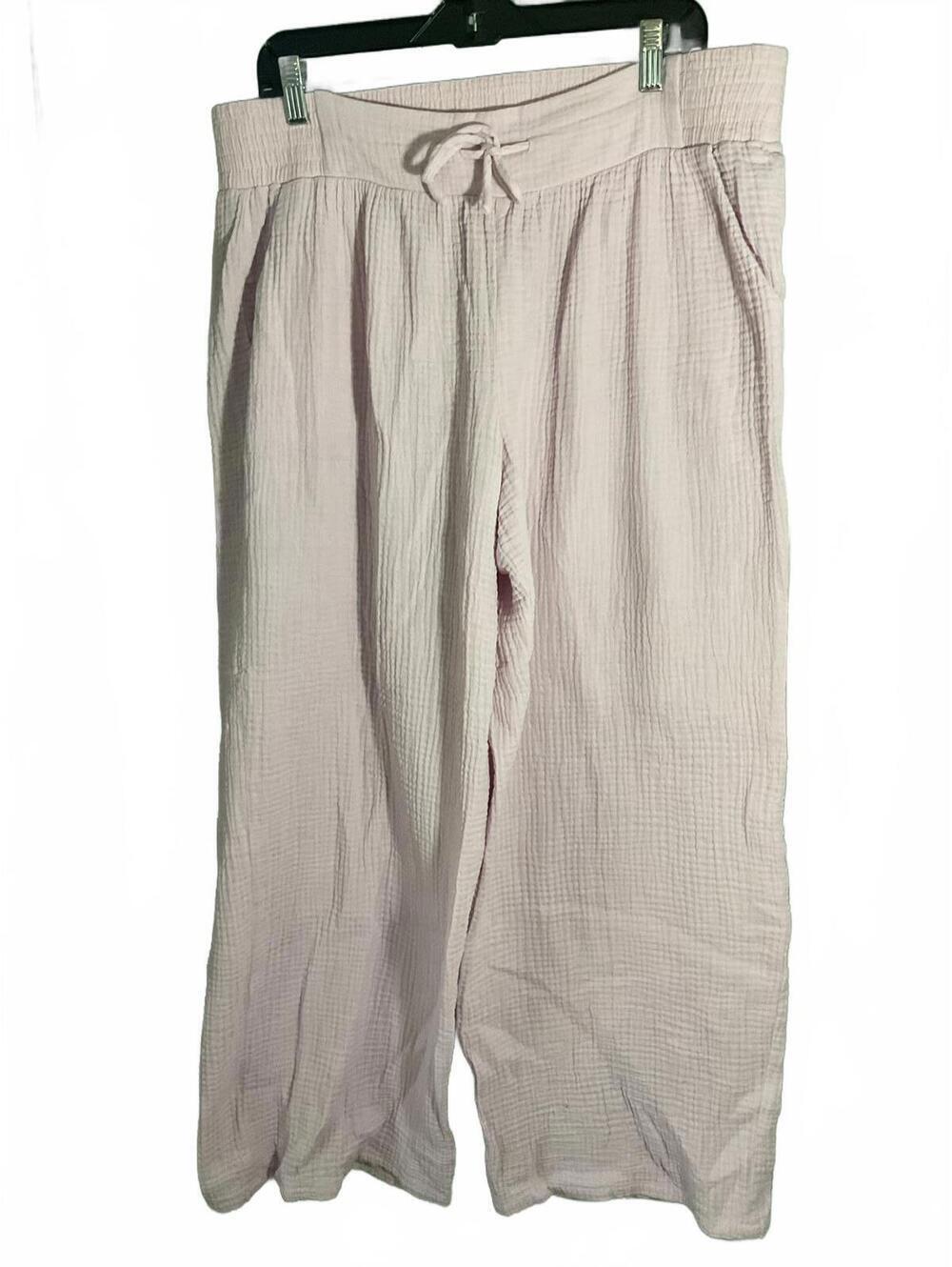 JM Collection Pink Gauze Wide-Leg Lounge Pants/Drawstring Waist XL